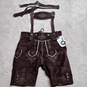 NEW Lederhosen4U Oktoberfest EU50 US34 Brown Suede Leather Shorts German Bavaria